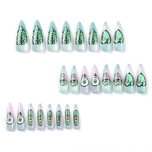 Halloween press-on nails with zombie brains and eyeball designs in 22-piece almond set