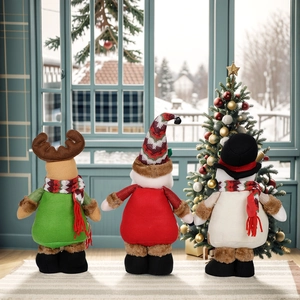 Plush Christmas dolls set with Santa, reindeer, and snowman shown from back view