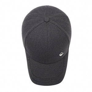 Dark grey herringbone baseball cap with fashion embroidery and metal logo detail