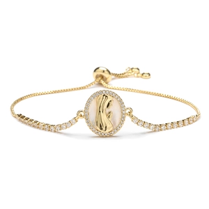 Religious 3mm zircon bracelet with Virgin Mary shell charm and adjustable chain