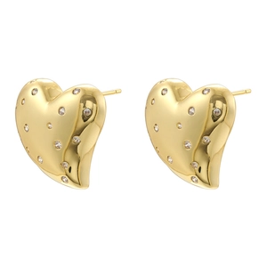 French vintage gold heart earrings with sparkling crystals for Valentine's gift