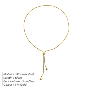 14K gold plated stainless steel snake chain lariat necklace with adjustable beads