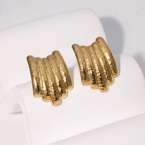 Vintage 18K gold plated stainless steel stud earrings with textured hammer finish