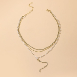 Elegant Multi Layered Necklace For Women With Imitation Artificial Pearl And Rhinestone Tassel Pendant Gold Tone Fashion Jewelry
