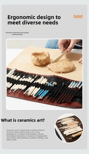 30-piece pottery tool set with carving knives and storage bag for clay sculpting