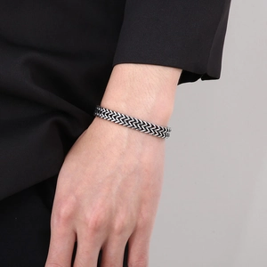 Men's double row wheat pattern stainless steel chain bracelet in hip hop punk style