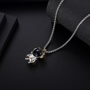 Hip hop astronaut pendant necklace in silver titanium steel with elegant black face mask