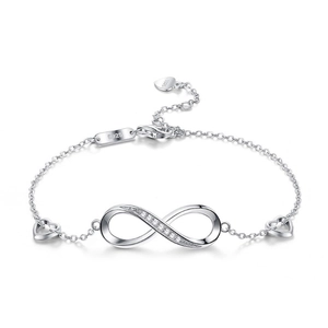 925 sterling silver infinity symbol bracelet with sparkling cubic zirconia and hearts