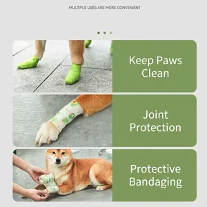 Elastic self-adhesive pet bandage with avocado print for paw protection and wound care