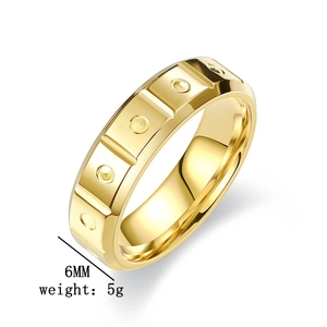 Detailed view of 6mm titanium steel ring featuring geometric grooves and 5g weight