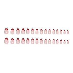 French tip press on nails in cat-eye red with 30 oval-shaped reusable resin pieces