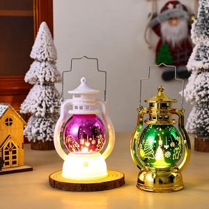 Laser Christmas lantern ornament with reindeer pattern and warm LED light in festive setting