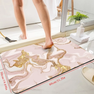 Pink marble diatom mud bath mat 50x80cm with gold glitter details and non-slip texture