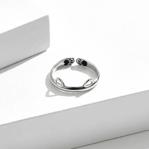 S925 sterling silver cat ear open ring with cute adjustable cat claw design for women