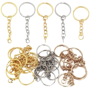 Polished metal keychains with chain links in gold silver and rose gold for DIY crafts