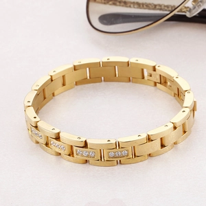 Hip Hop Watch Strap Chain Bracelet Stainless Steel 18K Gold Plated Inlaid Cubic Zirconia Adjustable Unisex Jewelry