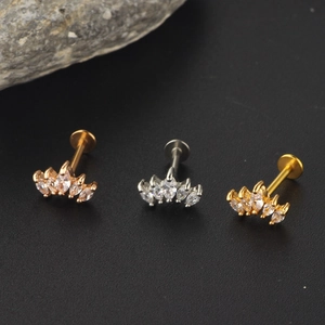 Zircon stainless steel labret stud sets in gold silver and rose gold finishes