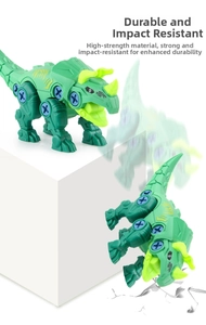 Green triceratops building blocks toy showing durable assembly parts and screw details