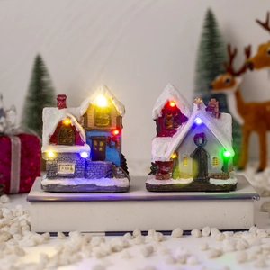 Light-up Christmas snow house miniatures with LED glowing lights for holiday home decor