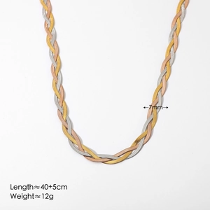 Dreifarbige geflochtene Edelstahl-Halskette für Damen mit 7mm Breite und Flachkette