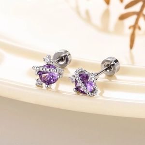 Planet Star Orbit Ear Cartilage Stud Purple Zircon Titanium Steel Copper Piercing Jewelry Screw Back Trendy For Women