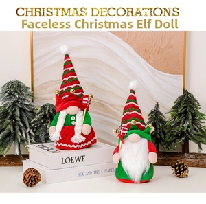Detail of Christmas gnomes with striped hats and bells for holiday home decoration