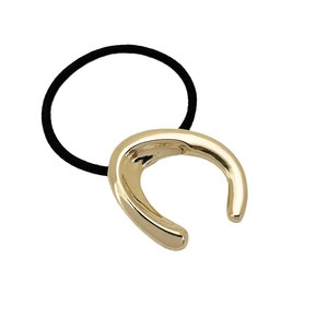 Minimalist gold horseshoe metal buckle hair tie with black high-elastic rope hair ring