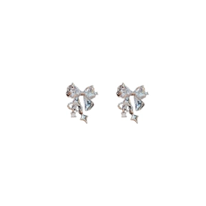 Elegant silver bow earrings with sparkling cubic zirconia and star charms for women