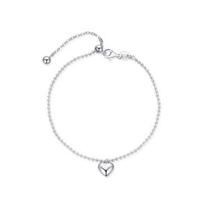 Elegant S925 sterling silver beaded bracelet featuring a polished 3D heart-shaped pendant