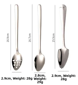 Detailed comparison of three stainless steel baby spoons for fruit scraping and mashing