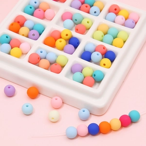 Colorful matte acrylic round beads for DIY jewelry and phone chains in pastel macaron colors
