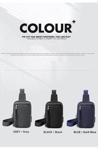 Detailed comparison of grey, black and blue water-resistant chest bags for men