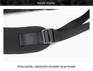 Close-up of padded decompression shoulder straps with adjustable plastic buckles on a backpack