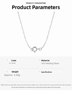 Detailed specs of S925 sterling silver heart necklace with item number and 2.20g weight