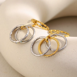 18K gold plated stainless steel multi-layer ring with colorful cubic zirconia accents