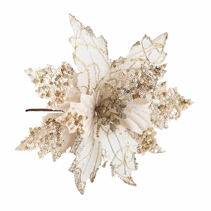 Artificial champagne gold Christmas flower decoration with sequins for holiday trees