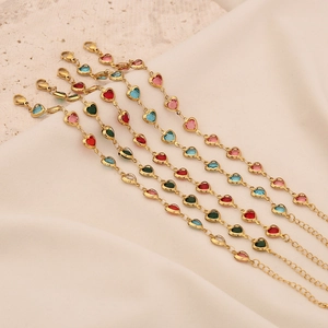 Stainless Steel Heart Bracelet For Women Colorful Glass Heart Shaped Adjustable Jewelry Gold Plated Elegant