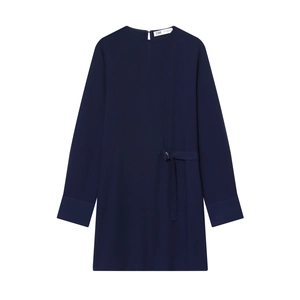 Robe Mini Élégante À Manches Longues Pour Femmes En Bleu Marine Avec Taille Nouée À Boucle Et Poignets À Boutons