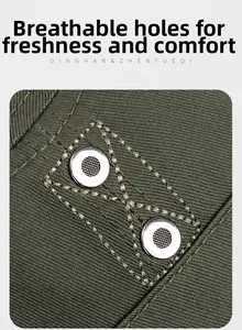 Detailed macro view of metal eyelets with breathable mesh on olive canvas hat