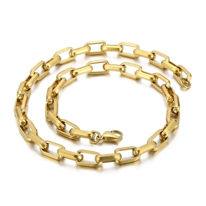 Hip hop gold stainless steel square link chain necklace for men shown on white background