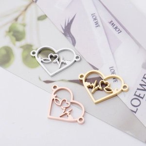 Hollow heart ECG pendants in silver, gold, and rose gold for DIY jewelry making