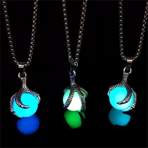 Retro Dragon Claw Glow In The Dark Pendant Necklace And Ring Hip Hop Gothic Alloy Luminous Jewelry For Men Women