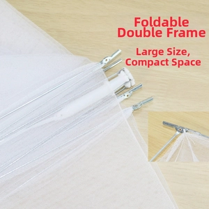 Close-up of foldable double-frame structure and fine white mesh on the food cover