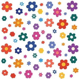 Colorful floral wall stickers with various multi-colored flowers for nursery and kids' room decoration
