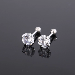 S925 sterling silver screw back stud earrings with four-prong set sparkling round cubic zirconia