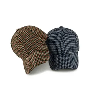 Classic houndstooth baseball cap in vintage red-brown and blue-black colors for autumn winter