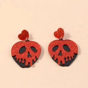 Boucles d'oreilles pomme crâne rouge et noir à paillettes pour costume d'Halloween