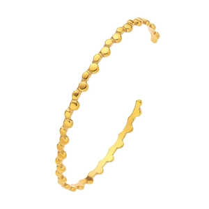 18k gold plated stainless steel open C-shape bracelet with textured beaded wave design