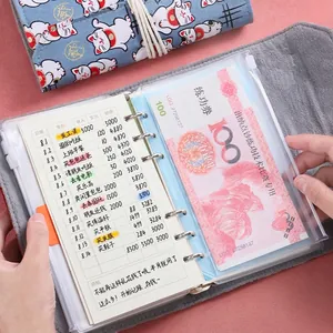 Japanese style blue Maneki-neko fabric loose-leaf accounting book with cash storage pockets