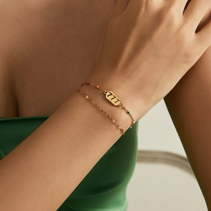 Bracciale a Doppio Strato in Acciaio Inossidabile Numero Fortunato 777 per Donna Perline Colorate Smalto Gioielli alla Moda